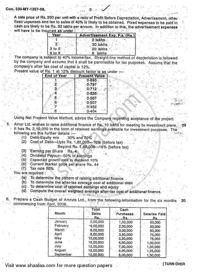 Advanced Financial Management 2007-2008 - M.Com. - Part 2 - University of Mumbai question paper with PDF download