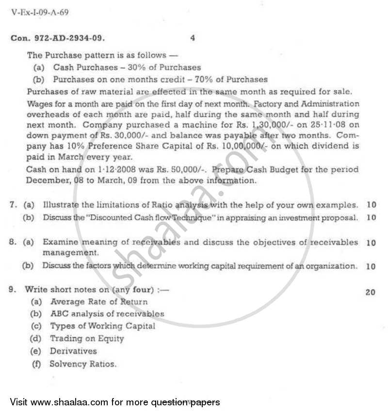 Advanced Financial Management 2008-2009 - M.Com. - Part 2 - University of Mumbai question paper with PDF download