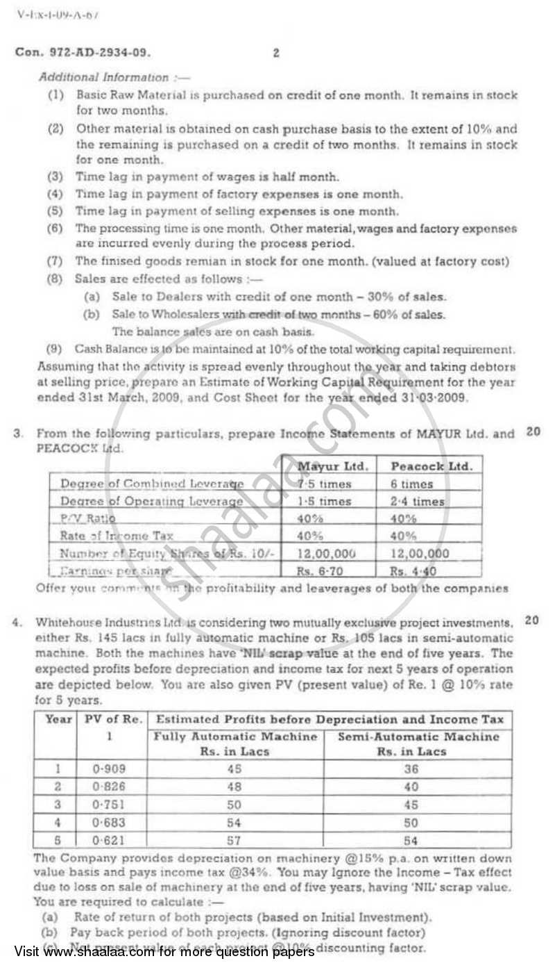 Advanced Financial Management 2008-2009 - M.Com. - Part 2 - University of Mumbai question paper with PDF download