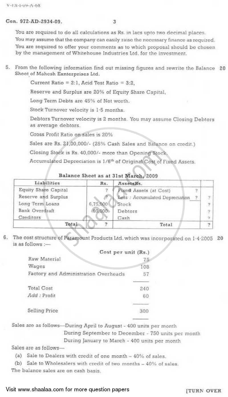 Advanced Financial Management 2008-2009 - M.Com. - Part 2 - University of Mumbai question paper with PDF download