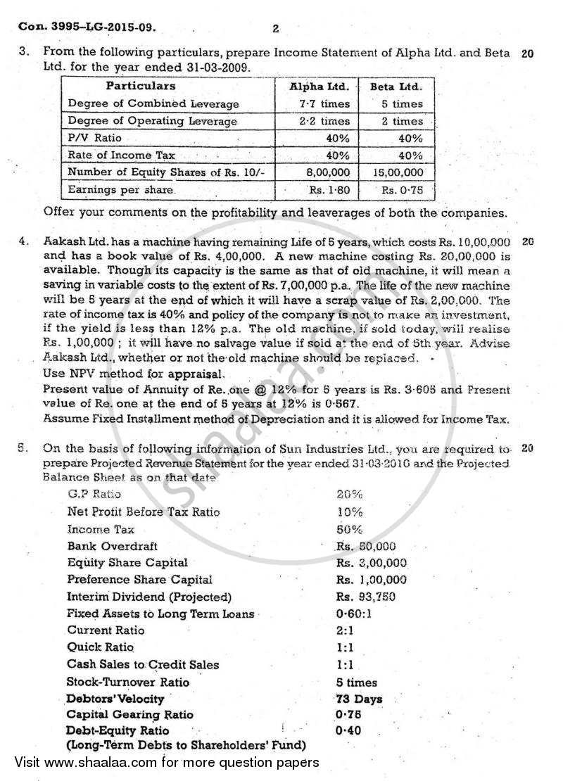 Advanced Financial Management 2009-2010 - M.Com. - Part 2 - University of Mumbai question paper with PDF download
