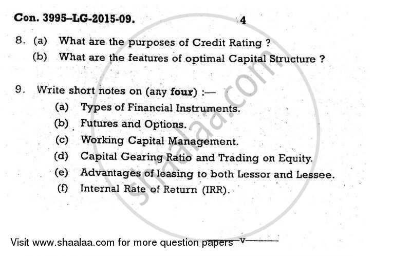 Advanced Financial Management 2009-2010 - M.Com. - Part 2 - University of Mumbai question paper with PDF download