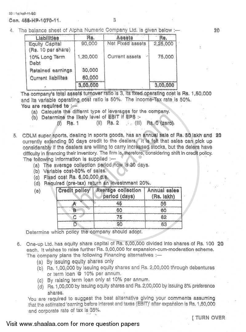 Advanced Financial Management 2010-2011 - M.Com. - Part 2 - University of Mumbai question paper with PDF download
