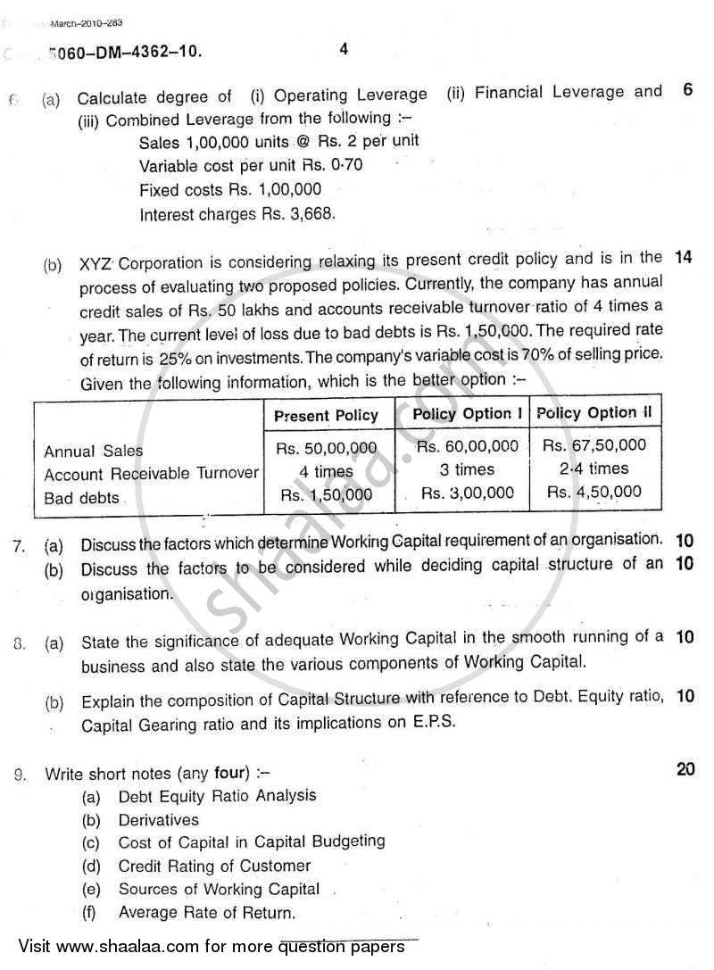Advanced Financial Management 2010-2011 - M.Com. - Part 2 - University of Mumbai question paper with PDF download