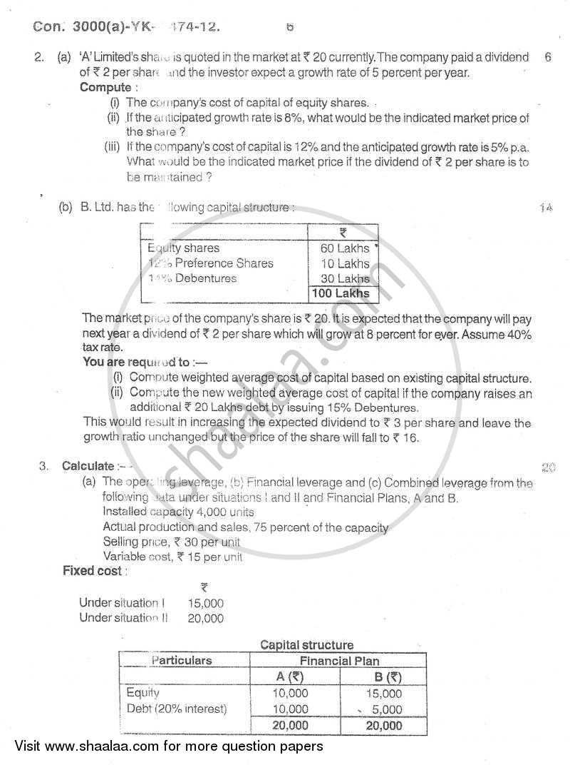 Advanced Financial Management 2011-2012 - M.Com. - Part 2 - University of Mumbai question paper with PDF download