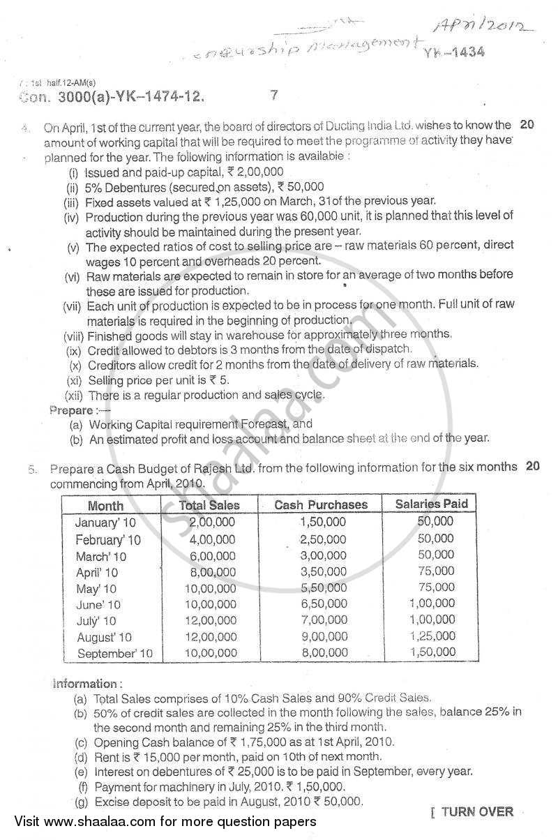 Advanced Financial Management 2011-2012 - M.Com. - Part 2 - University of Mumbai question paper with PDF download