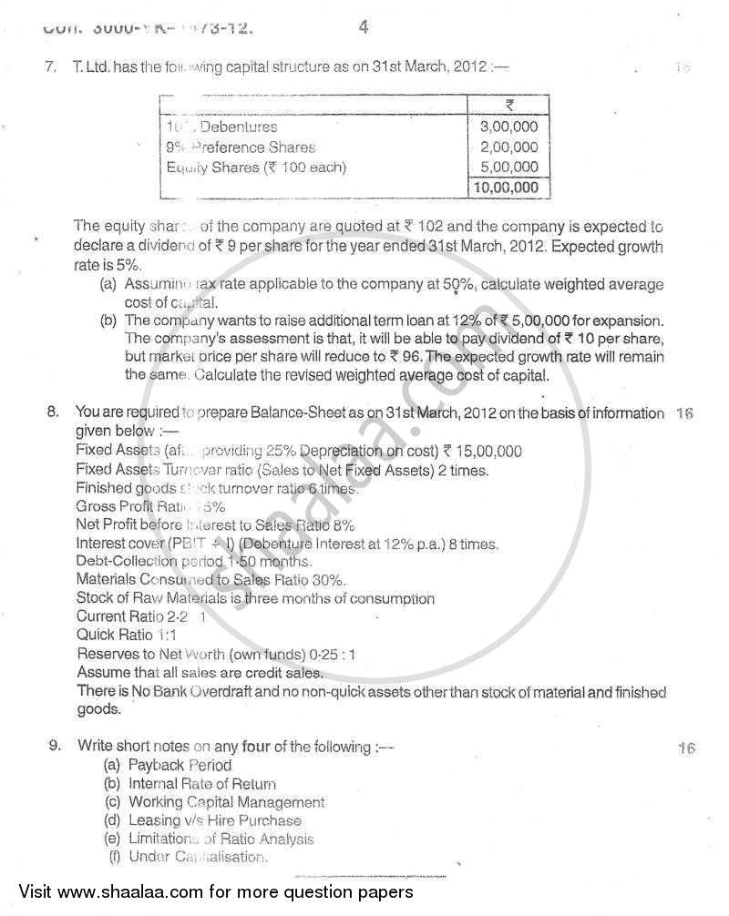 Advanced Financial Management 2011-2012 - M.Com. - Part 2 - University of Mumbai question paper with PDF download