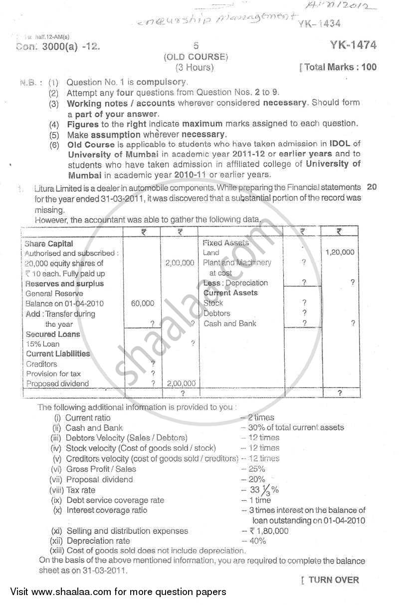 Advanced Financial Management 2011-2012 - M.Com. - Part 2 - University of Mumbai question paper with PDF download