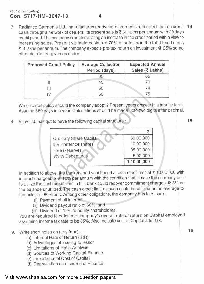Advanced Financial Management 2012-2013 - M.Com. - Part 2 - University of Mumbai question paper with PDF download