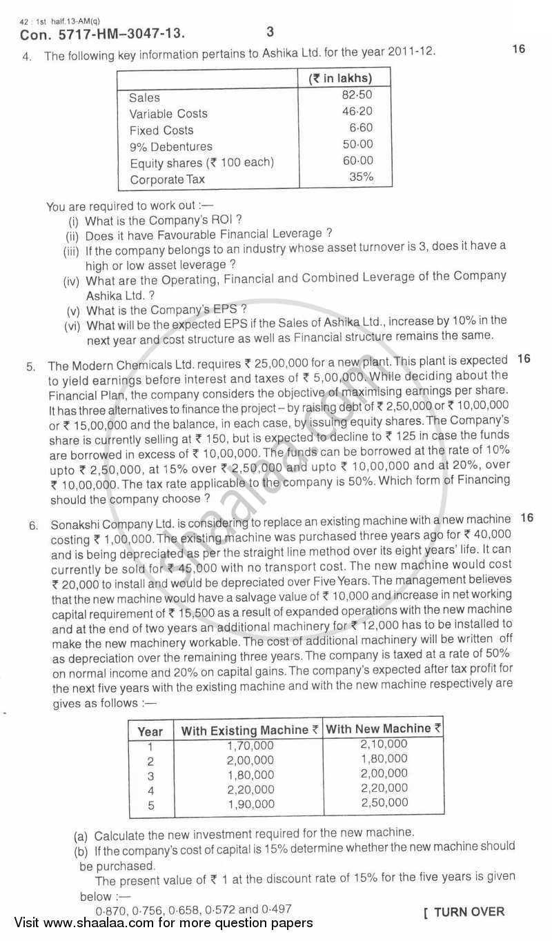 Advanced Financial Management 2012-2013 - M.Com. - Part 2 - University of Mumbai question paper with PDF download