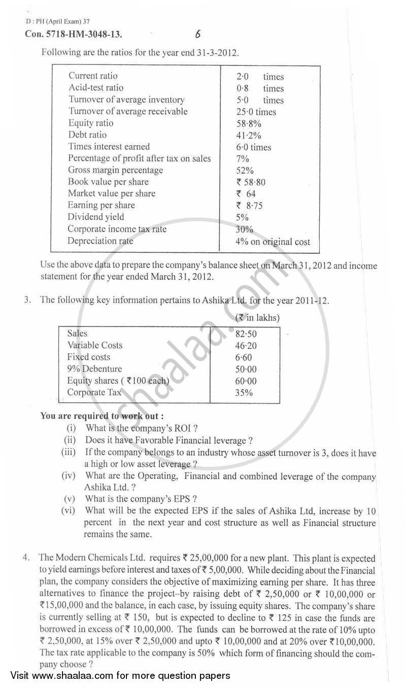 Advanced Financial Management 2012-2013 - M.Com. - Part 2 - University of Mumbai question paper with PDF download