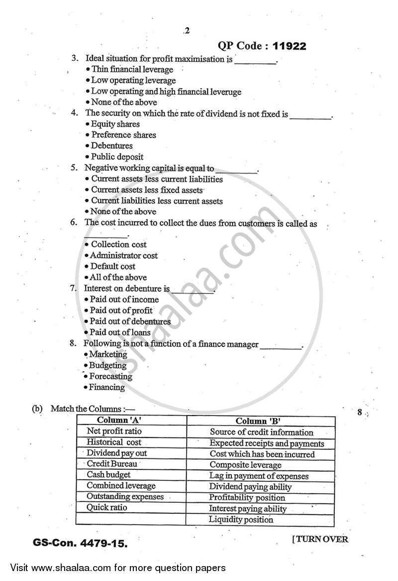 Advanced Financial Management 2014-2015 - M.Com. - Part 2 - University of Mumbai question paper with PDF download