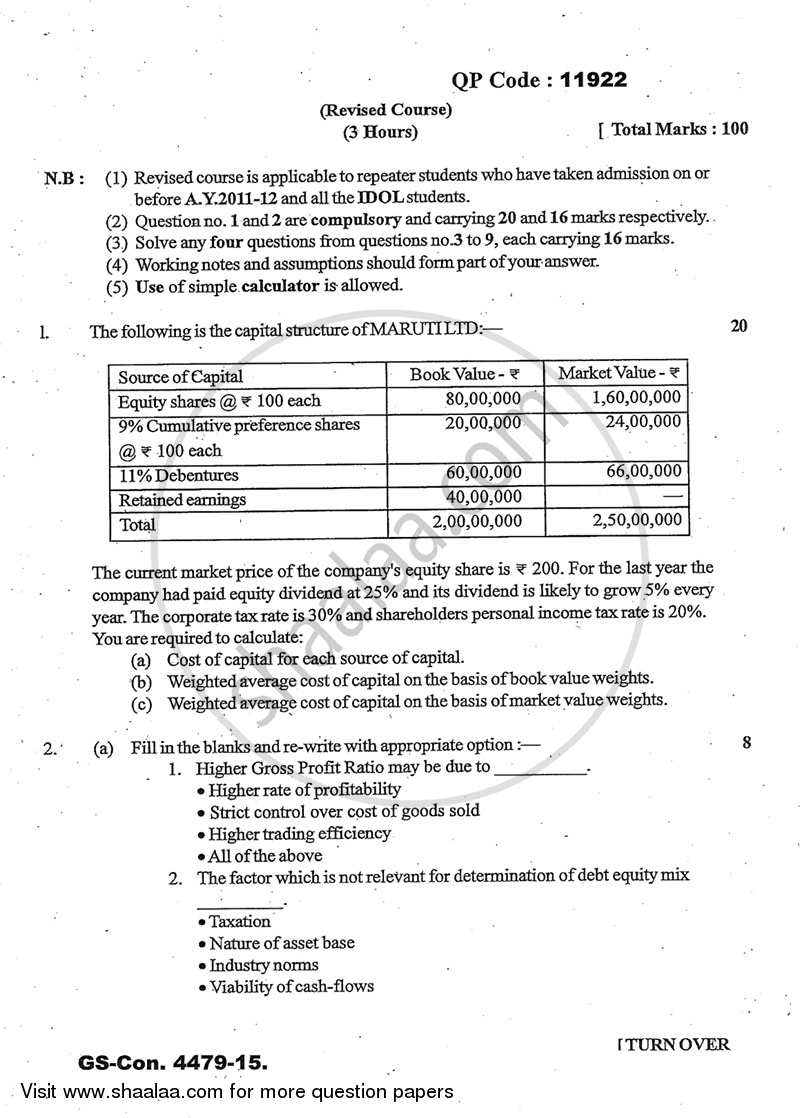 Advanced Financial Management 2014-2015 - M.Com. - Part 2 - University of Mumbai question paper with PDF download