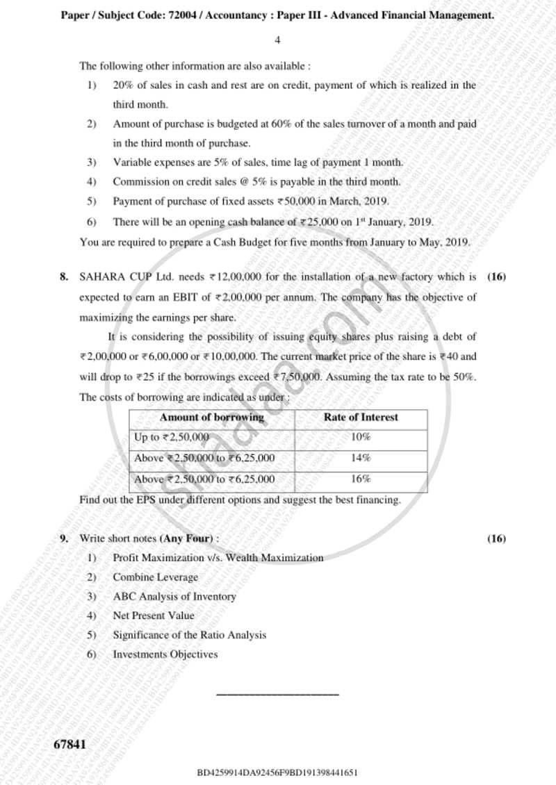 Advanced Financial Management 2018-2019 - M.Com. - Part 2 - University of Mumbai question paper with PDF download