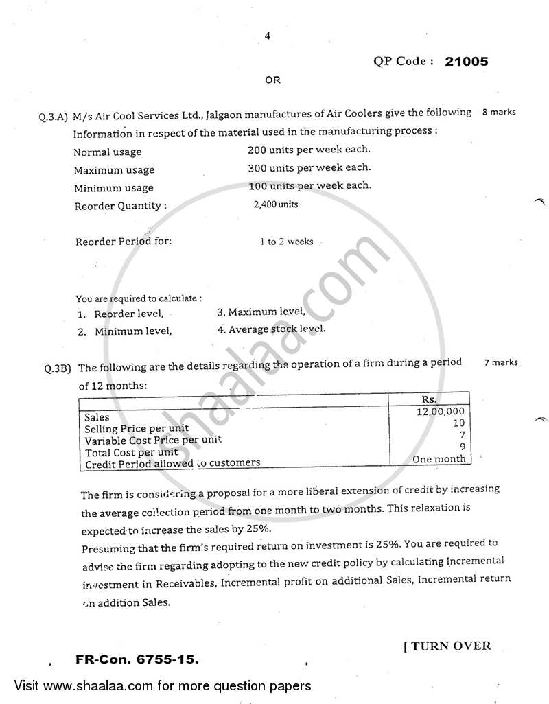 Advanced Financial Management Paper‐2 2014-2015 - M.Com. - Semester 4 - University of Mumbai question paper with PDF download