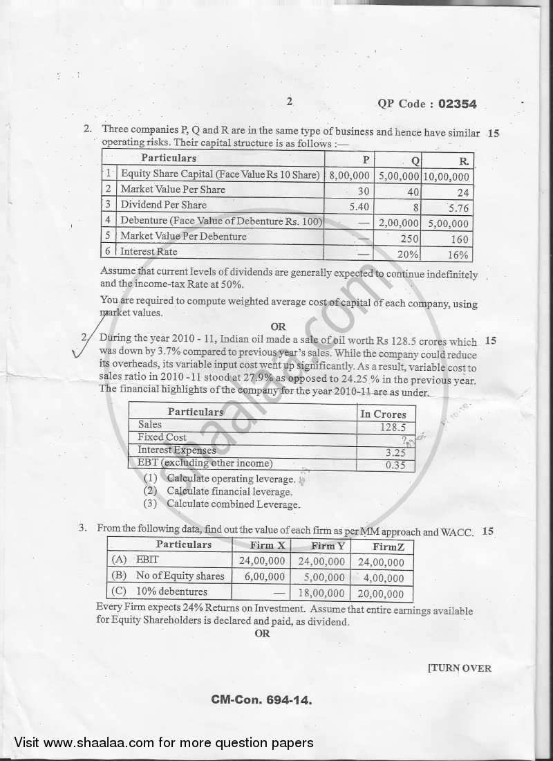 Advanced Financial Management Paper‐2 2014-2015 - M.Com. - Semester 4 - University of Mumbai question paper with PDF download