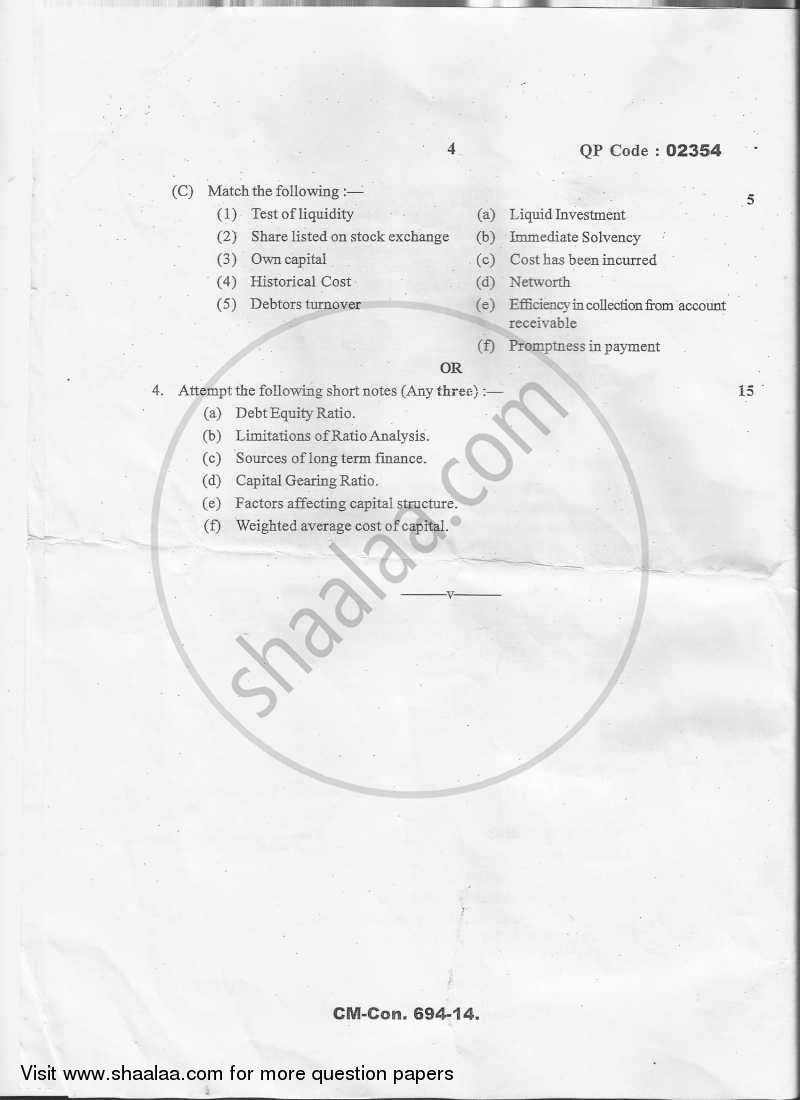 Advanced Financial Management Paper‐2 2014-2015 - M.Com. - Semester 4 - University of Mumbai question paper with PDF download
