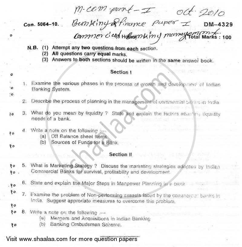Commercial Banking Management 2010-2011 - M.Com. - Part 1 - University of Mumbai question paper with PDF download