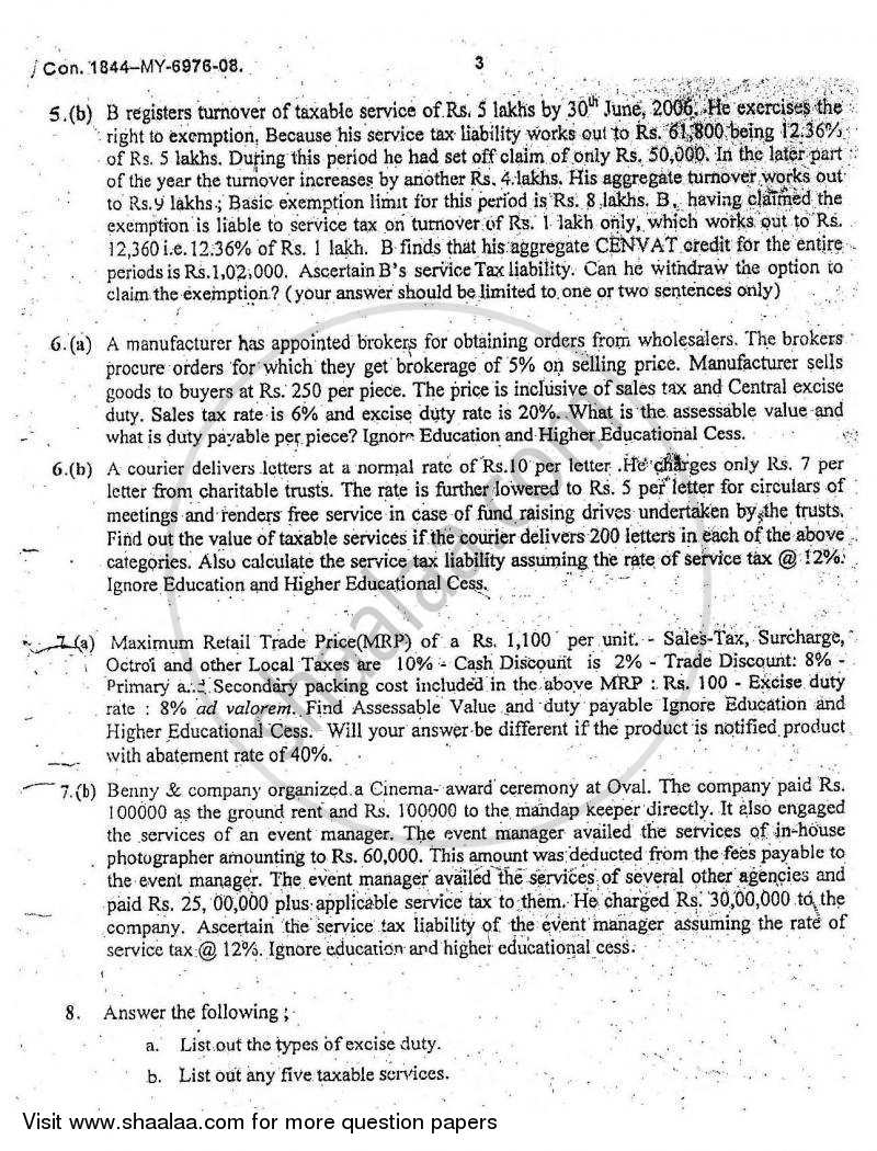 Direct and Indirect Taxes 2007-2008 - M.Com. - Part 2 - University of Mumbai question paper with PDF download