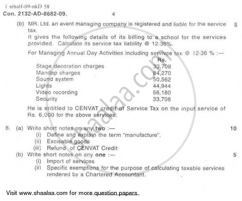 Direct and Indirect Taxes 2008-2009 - M.Com. - Part 2 - University of Mumbai question paper with PDF download