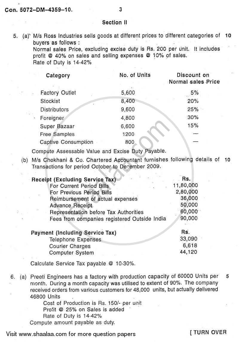 Direct and Indirect Taxes 2010-2011 - M.Com. - Part 2 - University of Mumbai question paper with PDF download