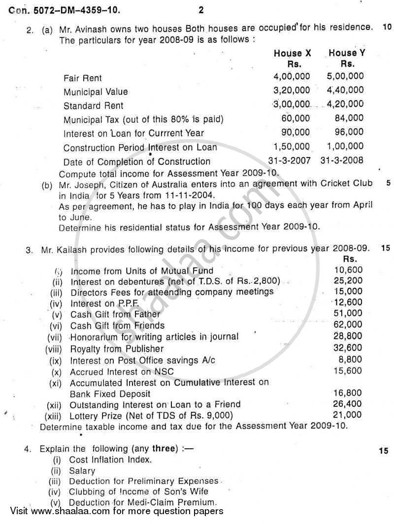 Direct and Indirect Taxes 2010-2011 - M.Com. - Part 2 - University of Mumbai question paper with PDF download