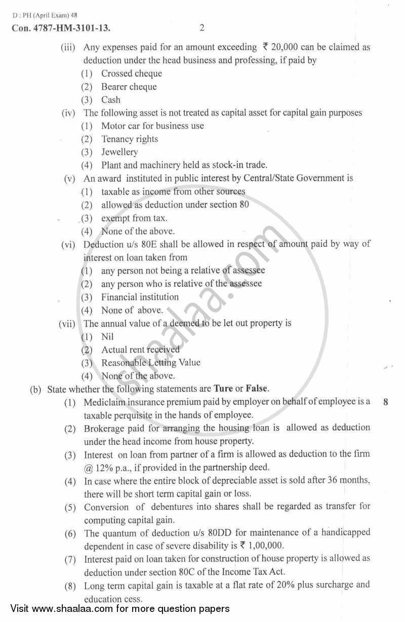 Direct and Indirect Taxes 2012-2013 - M.Com. - Part 2 - University of Mumbai question paper with PDF download