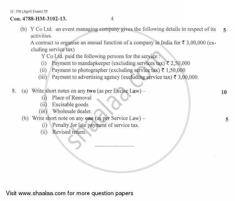 Direct and Indirect Taxes 2012-2013 - M.Com. - Part 2 - University of Mumbai question paper with PDF download