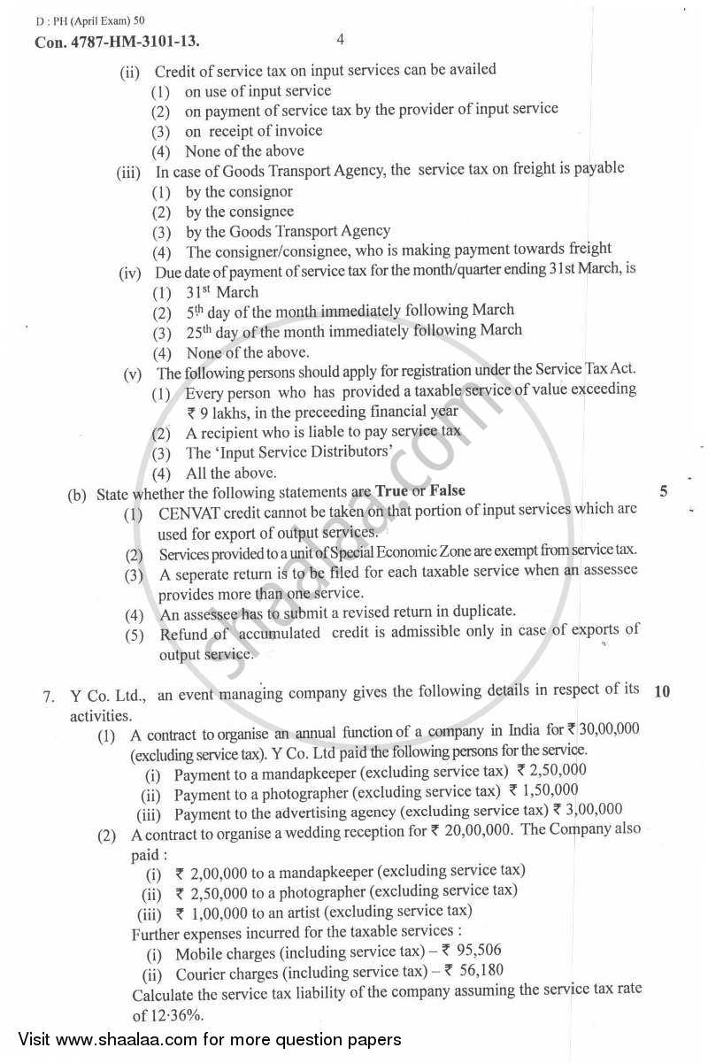 Direct and Indirect Taxes 2012-2013 - M.Com. - Part 2 - University of Mumbai question paper with PDF download