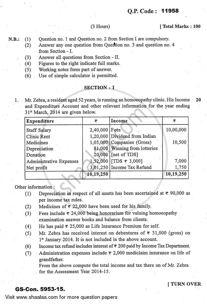Direct and Indirect Taxes 2014-2015 - M.Com. - Part 2 - University of Mumbai question paper with PDF download