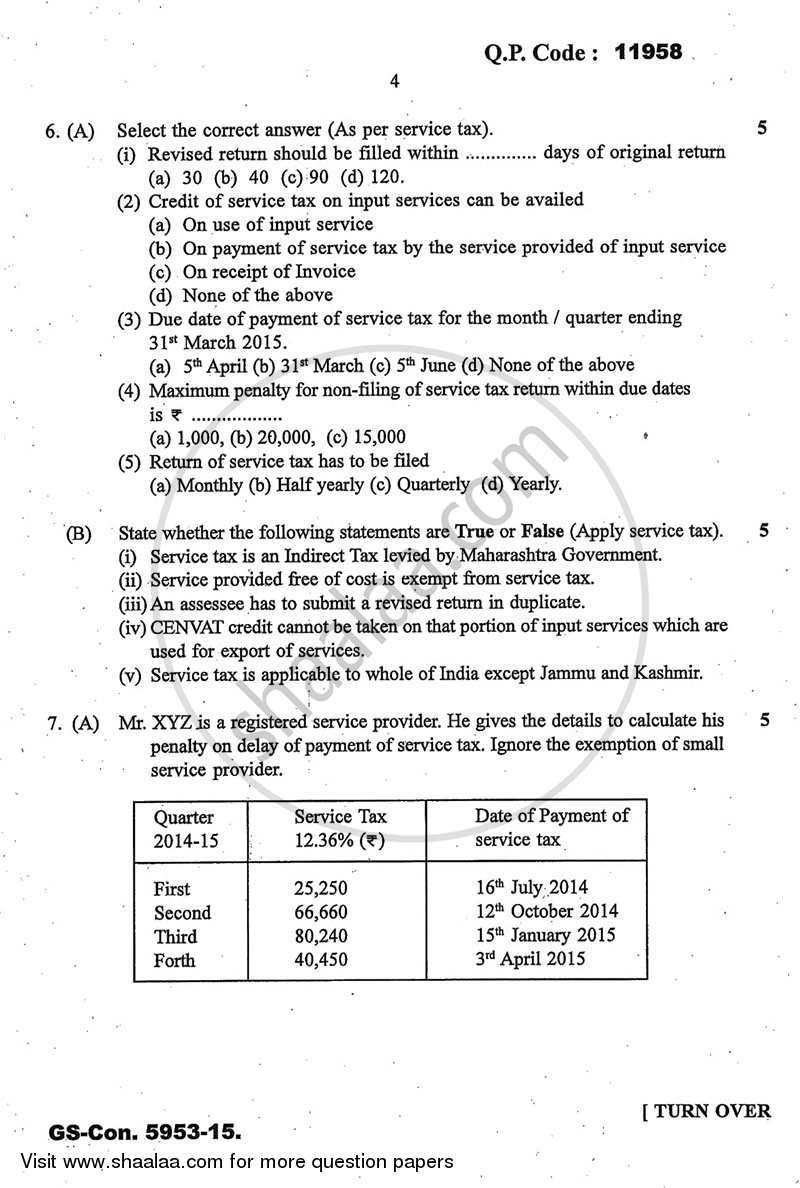 Direct and Indirect Taxes 2014-2015 - M.Com. - Part 2 - University of Mumbai question paper with PDF download