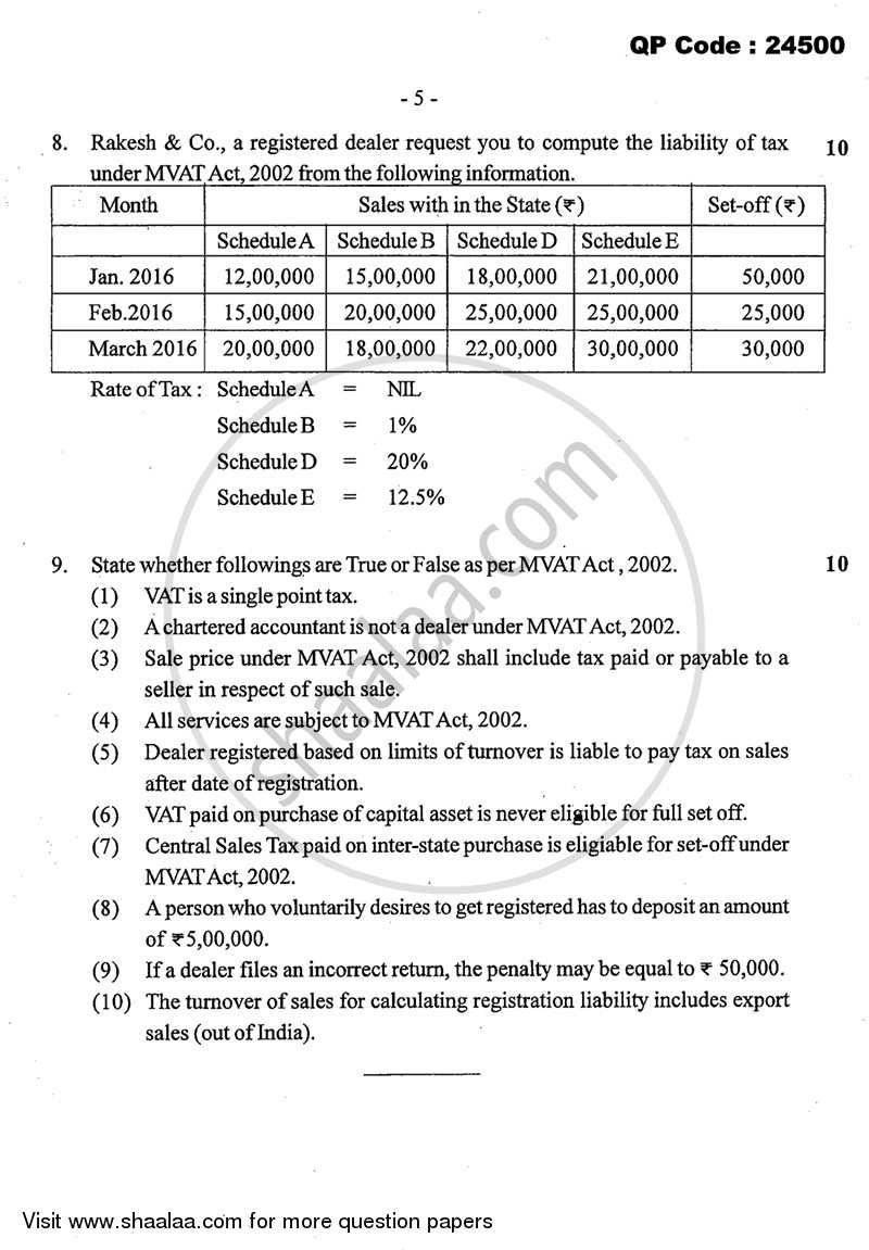 Direct and Indirect Taxes 2015-2016 - M.Com. - Part 2 - University of Mumbai question paper with PDF download