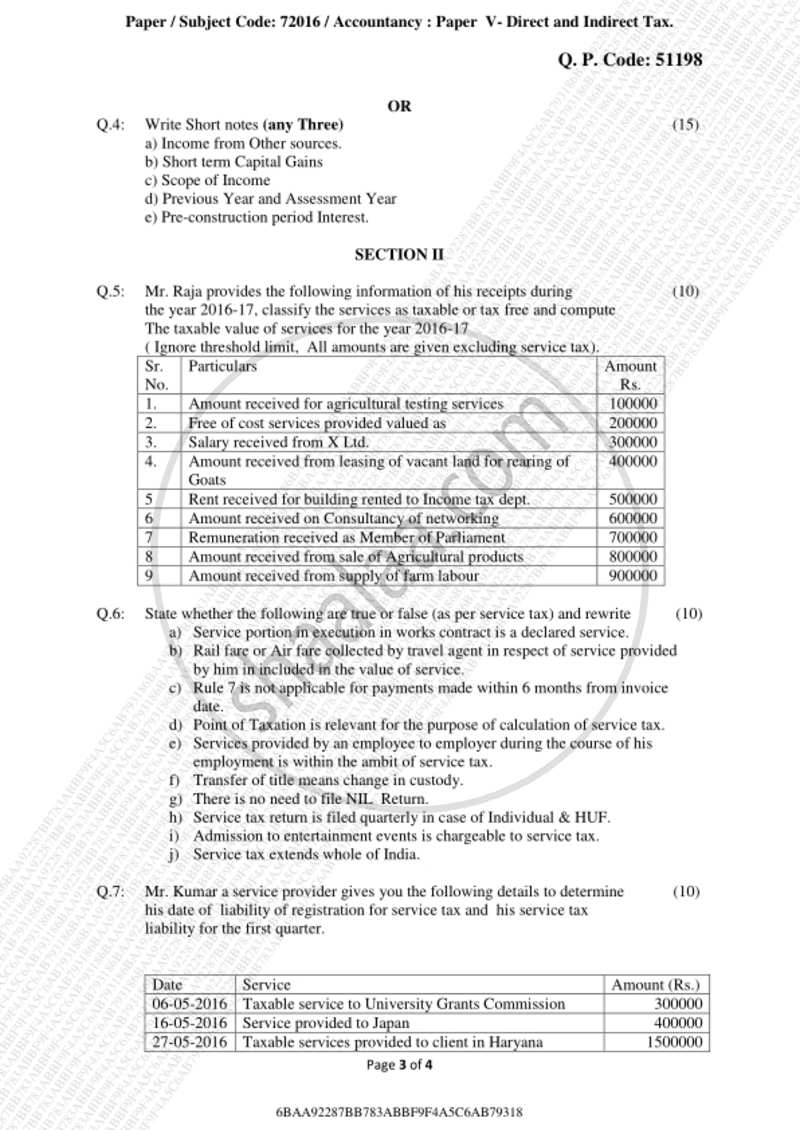 Direct and Indirect Taxes 2018-2019 - M.Com. - Part 2 - University of Mumbai question paper with PDF download
