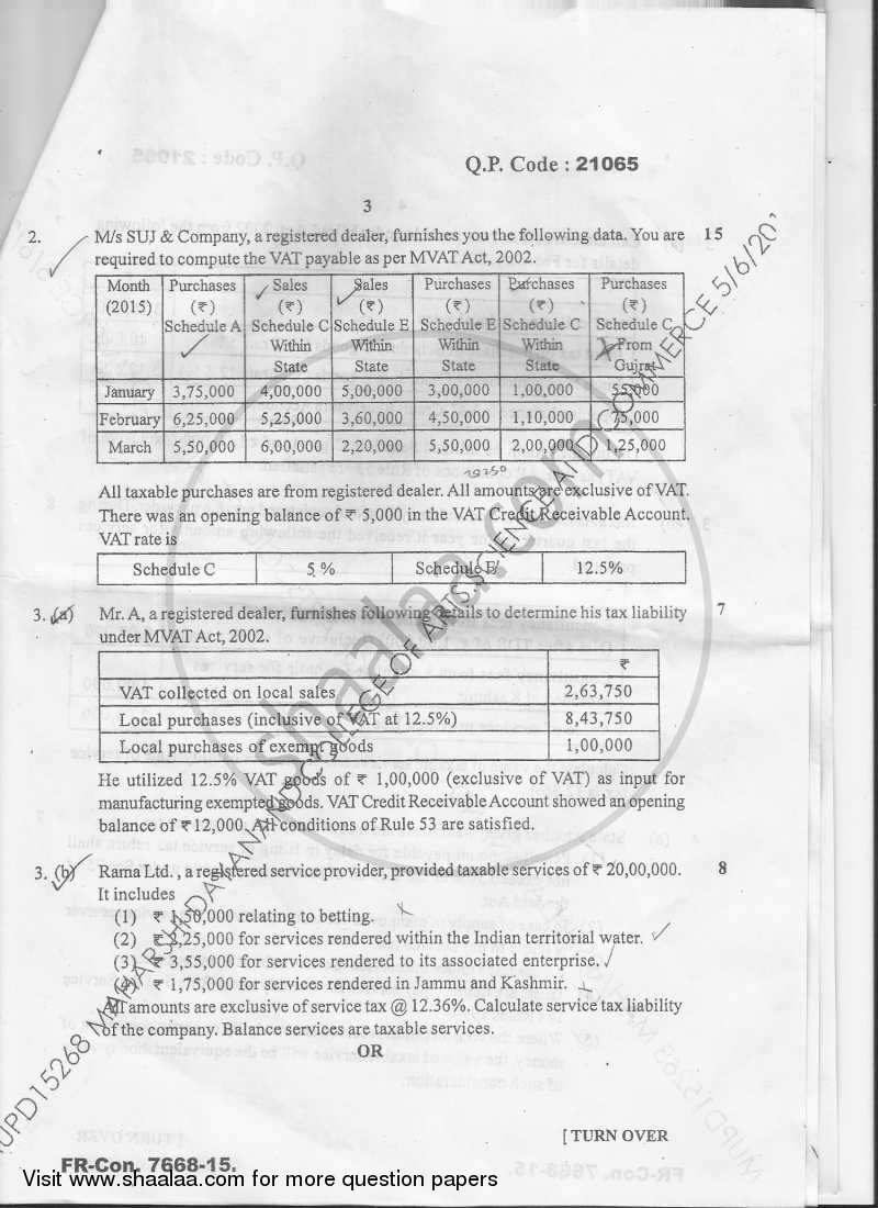 Direct and Indirect Taxes Paper‐2 (Indirect Tax) 2014-2015 - M.Com. - Semester 4 - University of Mumbai question paper with PDF download