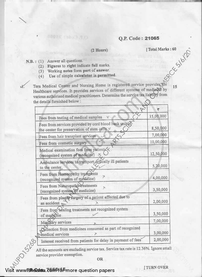 Direct and Indirect Taxes Paper‐2 (Indirect Tax) 2014-2015 - M.Com. - Semester 4 - University of Mumbai question paper with PDF download