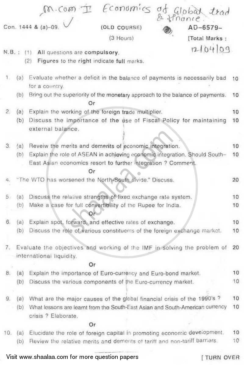 Economics of Global Trade and Finance 2008-2009 - M.Com. - Semester 1 - University of Mumbai question paper with PDF download