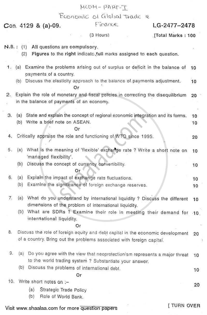 Economics of Global Trade and Finance 2009-2010 - M.Com. - Semester 1 - University of Mumbai question paper with PDF download