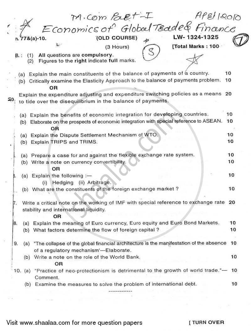 Economics of Global Trade and Finance 2009-2010 - M.Com. - Semester 1 - University of Mumbai question paper with PDF download