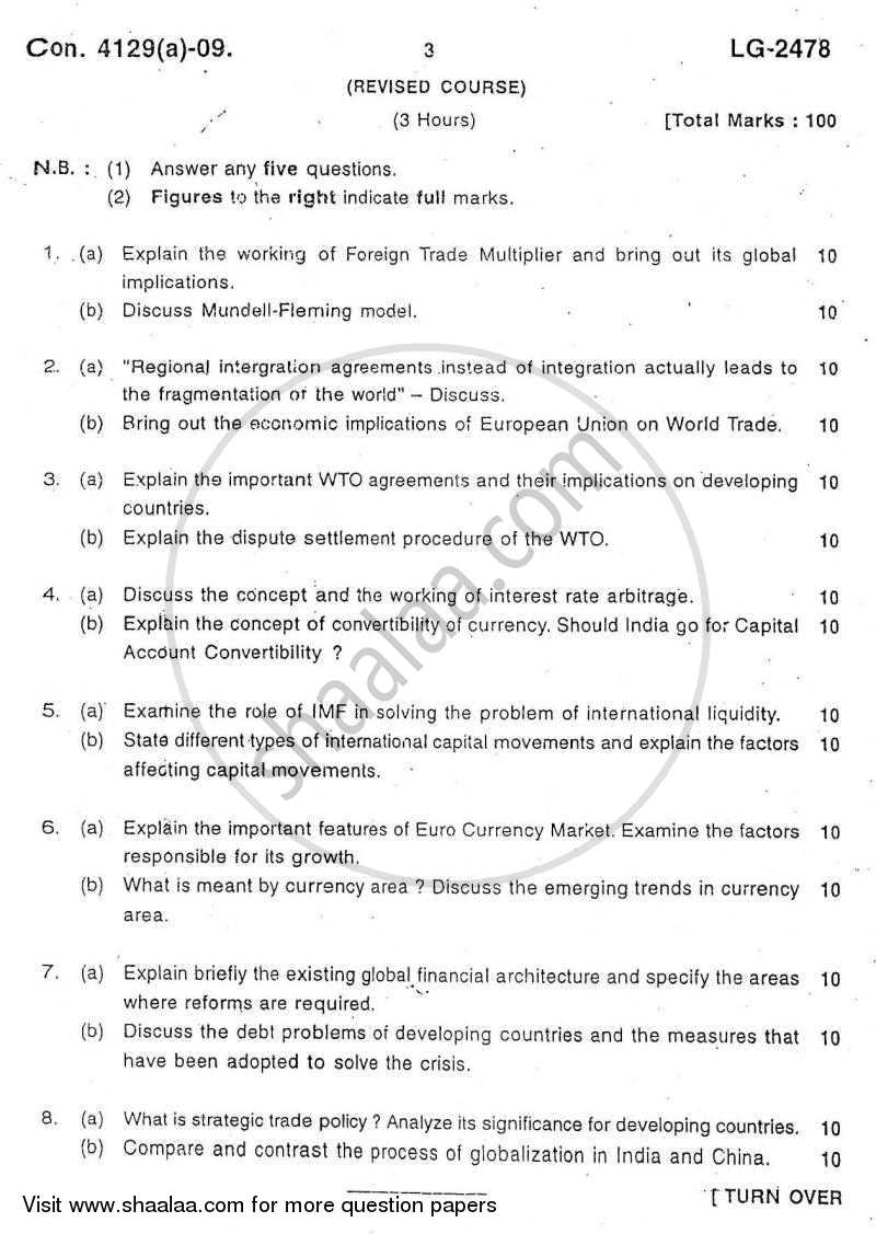 Economics of Global Trade and Finance 2009-2010 - M.Com. - Semester 1 - University of Mumbai question paper with PDF download
