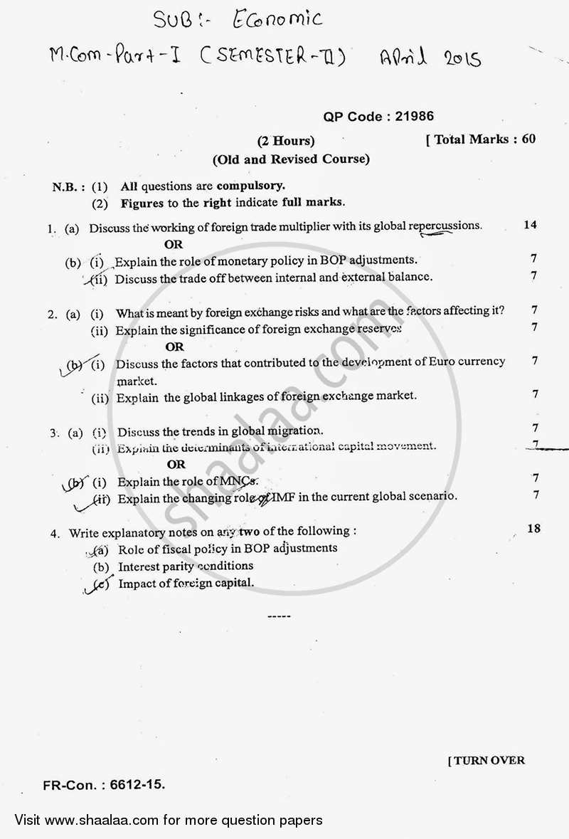Economics of Global Trade and Finance 2014-2015 - M.Com. - Semester 2 - University of Mumbai question paper with PDF download