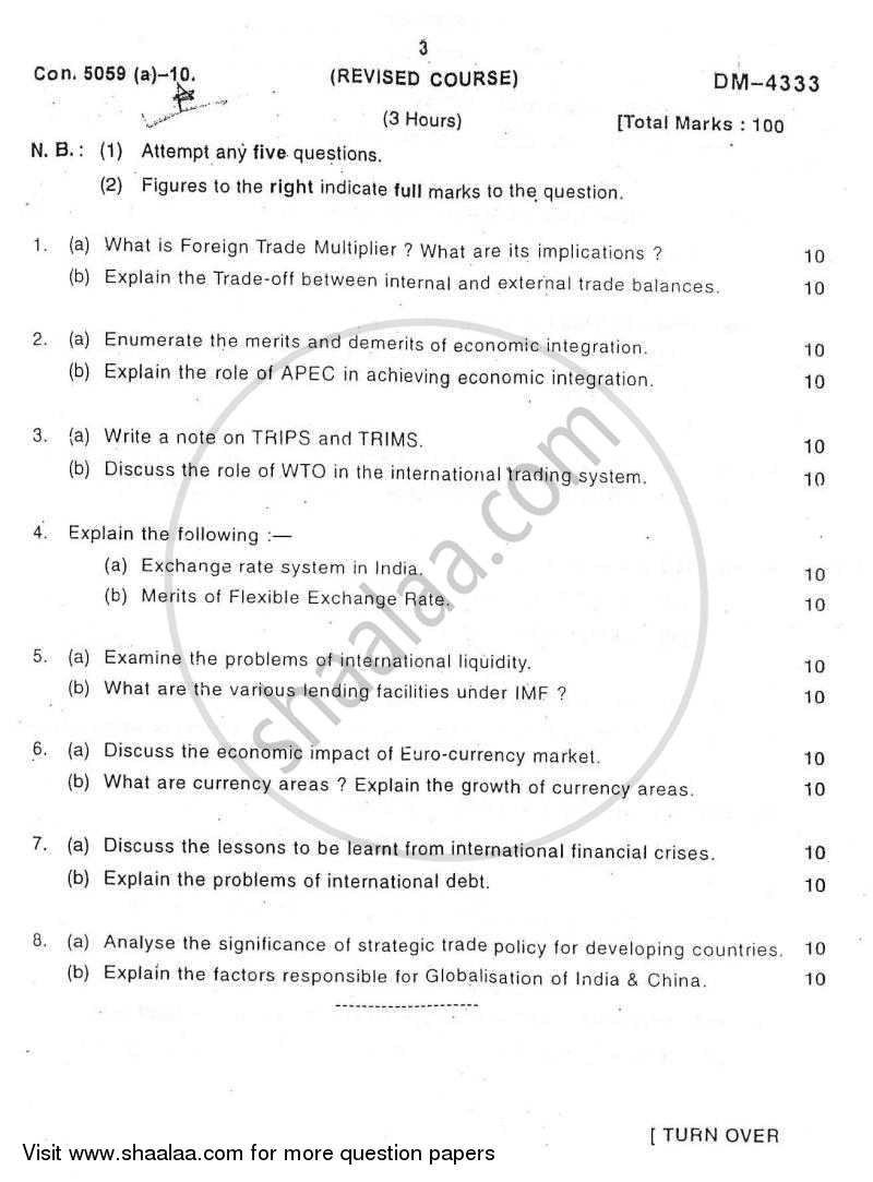 Economics of Global Trade and Finance 2010-2011 - M.Com. - Part 1 - University of Mumbai question paper with PDF download