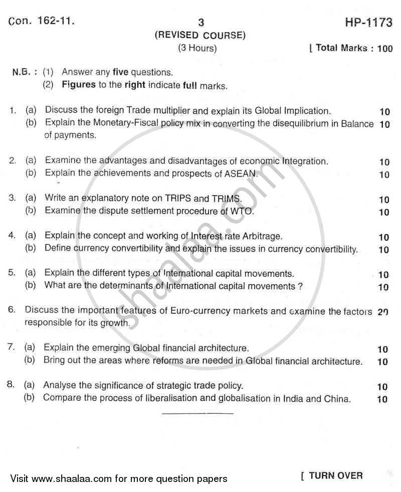Economics of Global Trade and Finance 2010-2011 - M.Com. - Part 1 - University of Mumbai question paper with PDF download
