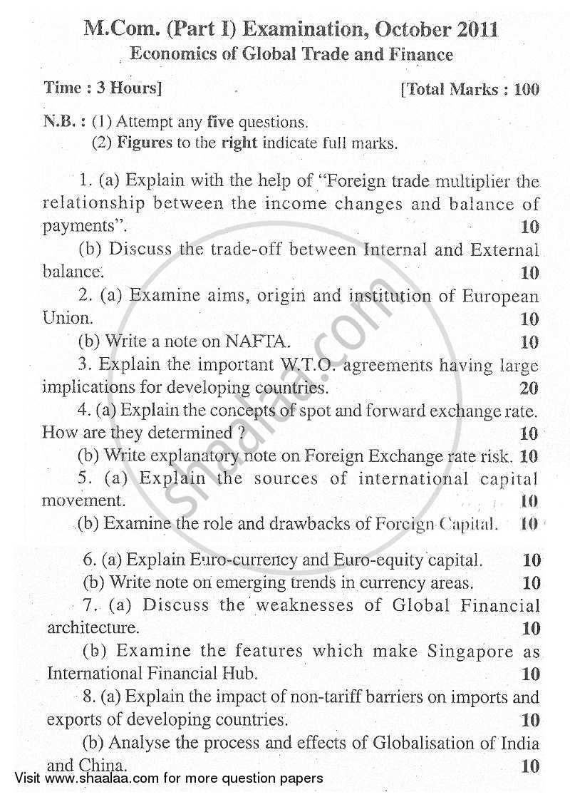 Economics of Global Trade and Finance 2011-2012 - M.Com. - Part 1 - University of Mumbai question paper with PDF download