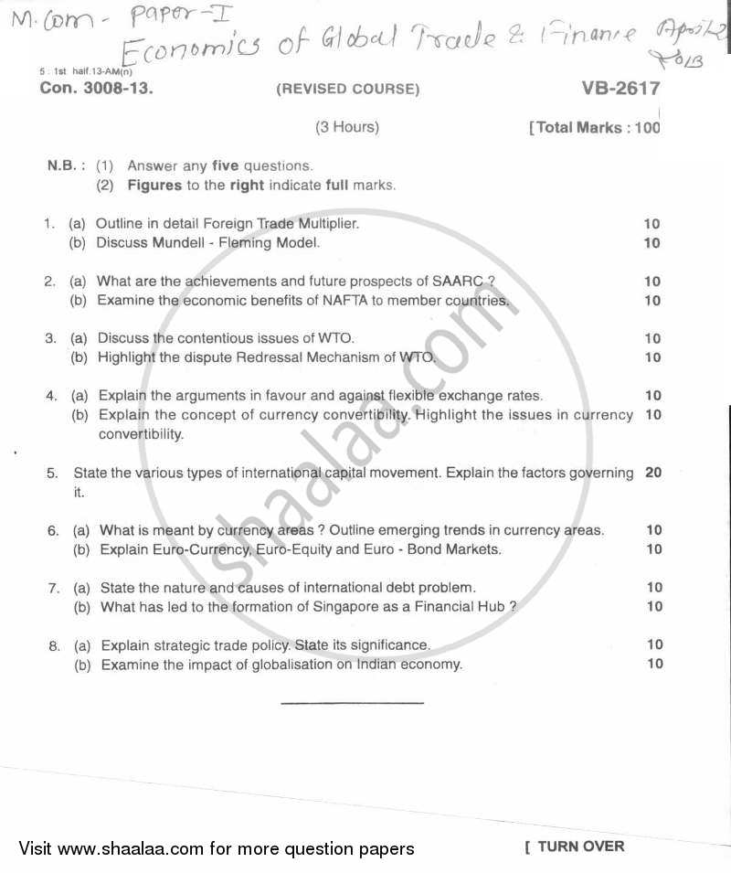 Economics of Global Trade and Finance 2012-2013 - M.Com. - Part 1 - University of Mumbai question paper with PDF download