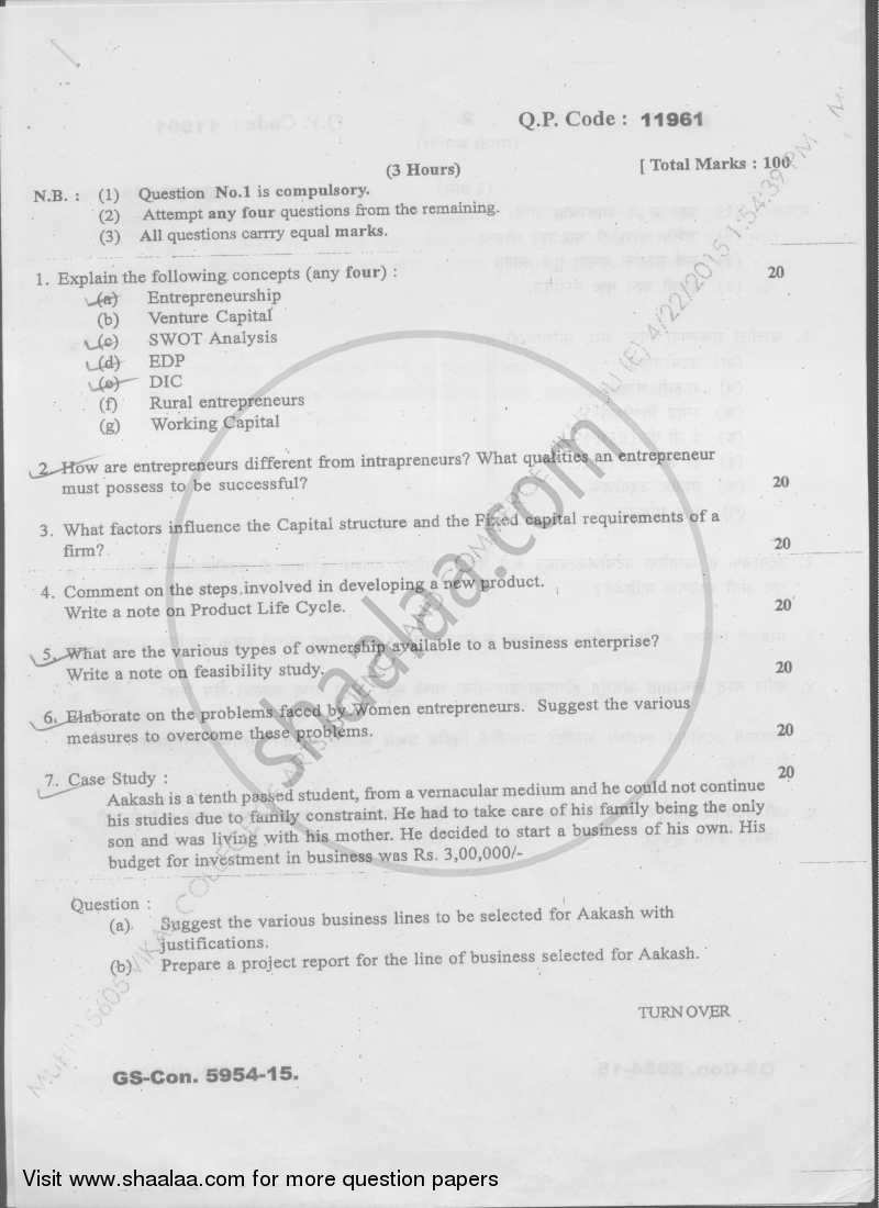 Enterpreneurship Management 2014-2015 - M.Com. - Semester 4 - University of Mumbai question paper with PDF download