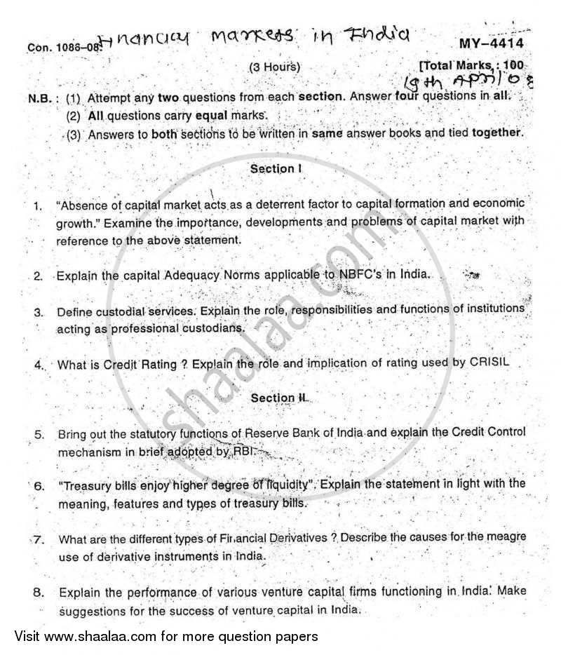 Financial Markets in India 2007-2008 - M.Com. - Part 2 - University of Mumbai question paper with PDF download