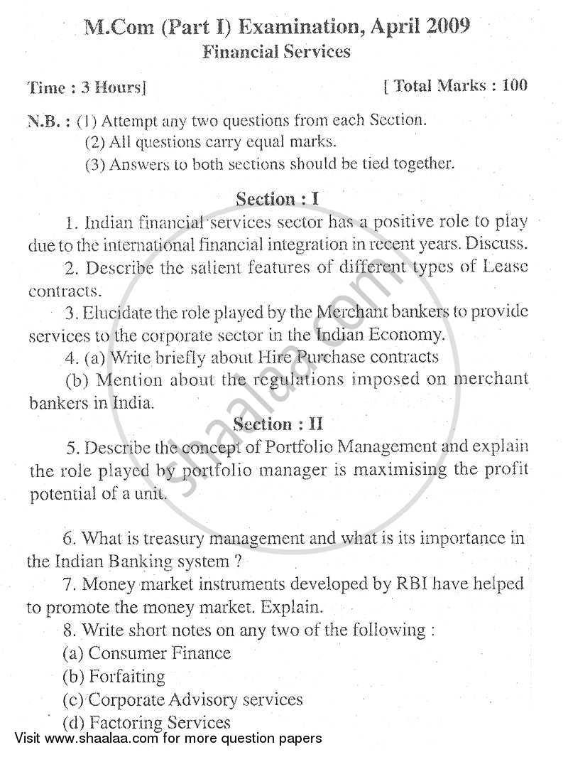 Financial Services 2008-2009 - M.Com. - Part 1 - University of Mumbai question paper with PDF download