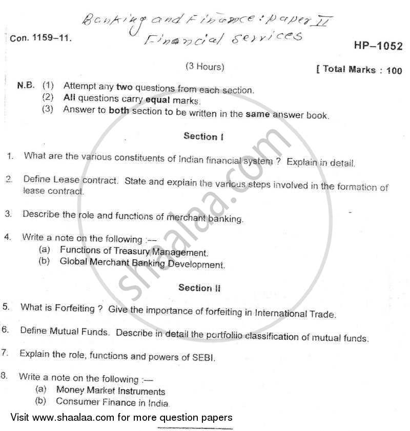Financial Services 2010-2011 - M.Com. - Part 1 - University of Mumbai question paper with PDF download