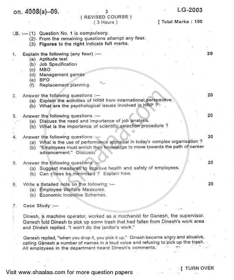 Human Resource Management 2009-2010 - M.Com. - Part 1 - University of Mumbai question paper with PDF download