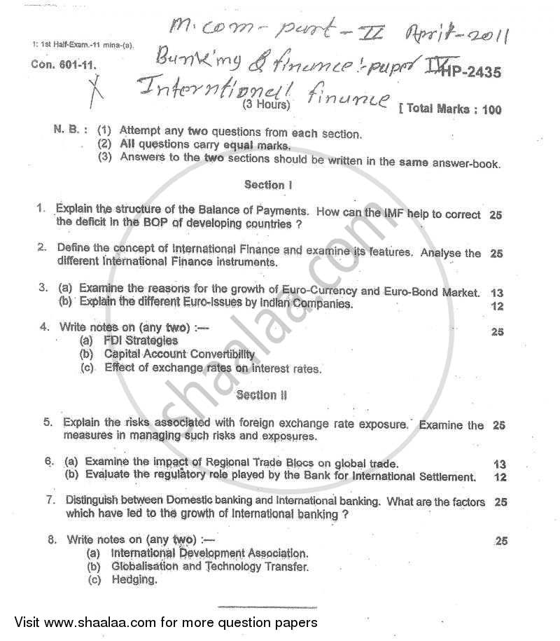 International Finance 2010-2011 - M.Com. - Part 2 - University of Mumbai question paper with PDF download